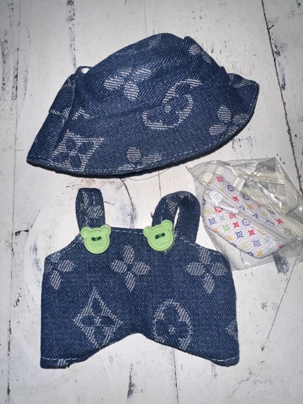 Denim Logo Bucket Hat, outfit and fanny pack for Labubu